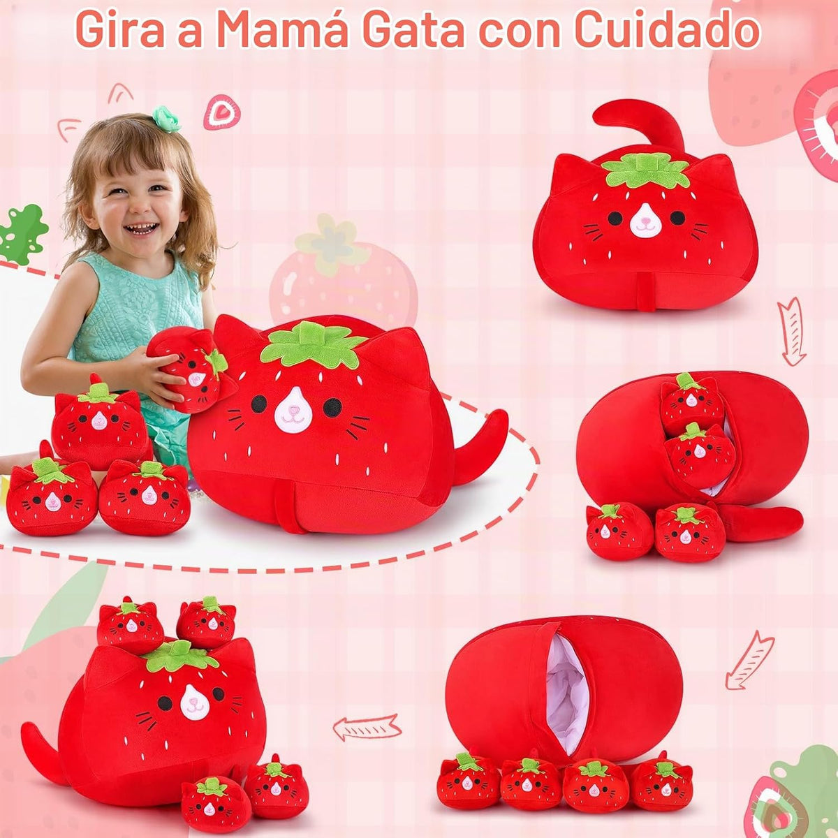 5 piezas de peluche de gato fresa familia de animales - peluche sua...
