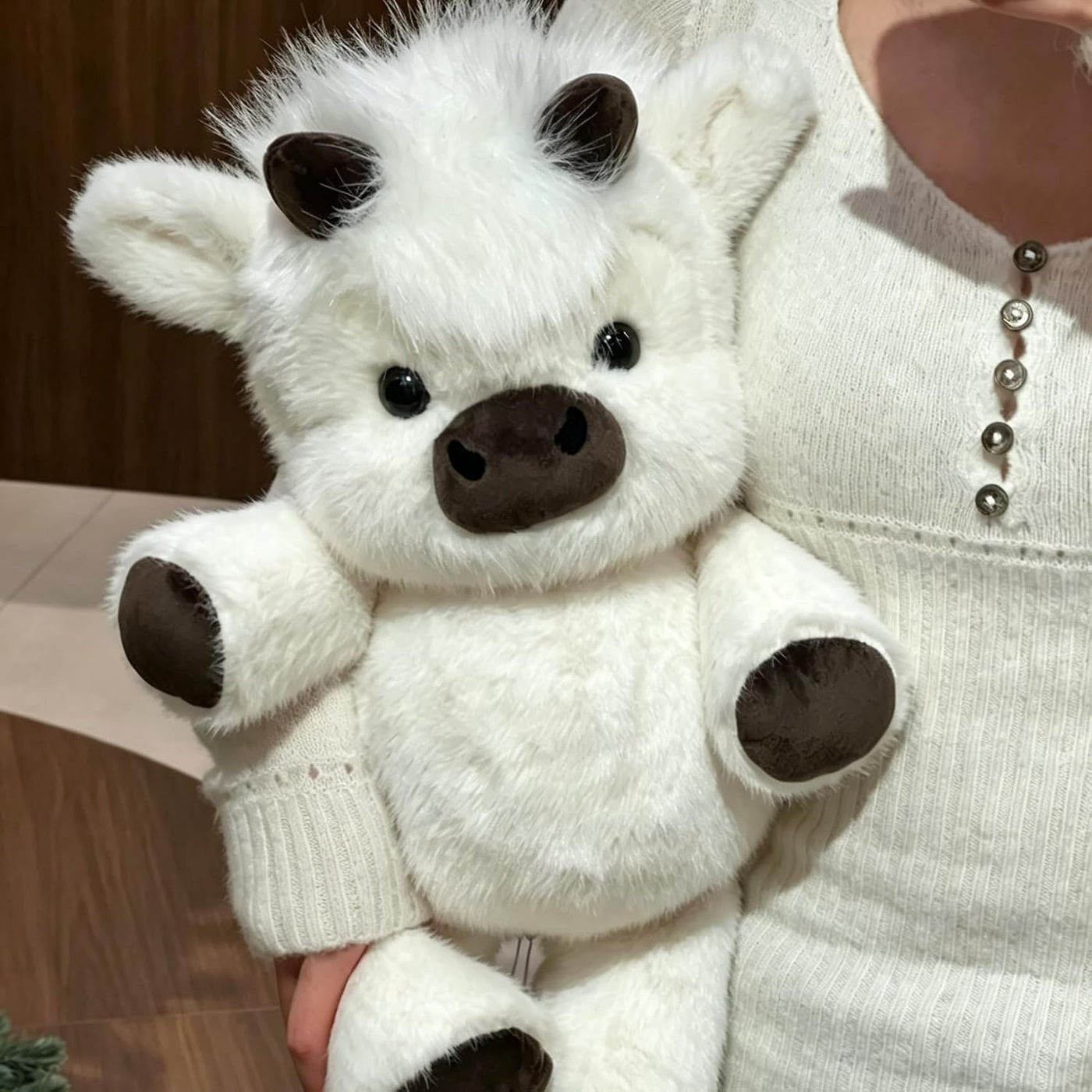Gencokok Peluche para correr (blanco) | Agita esta linda vaca de pe...