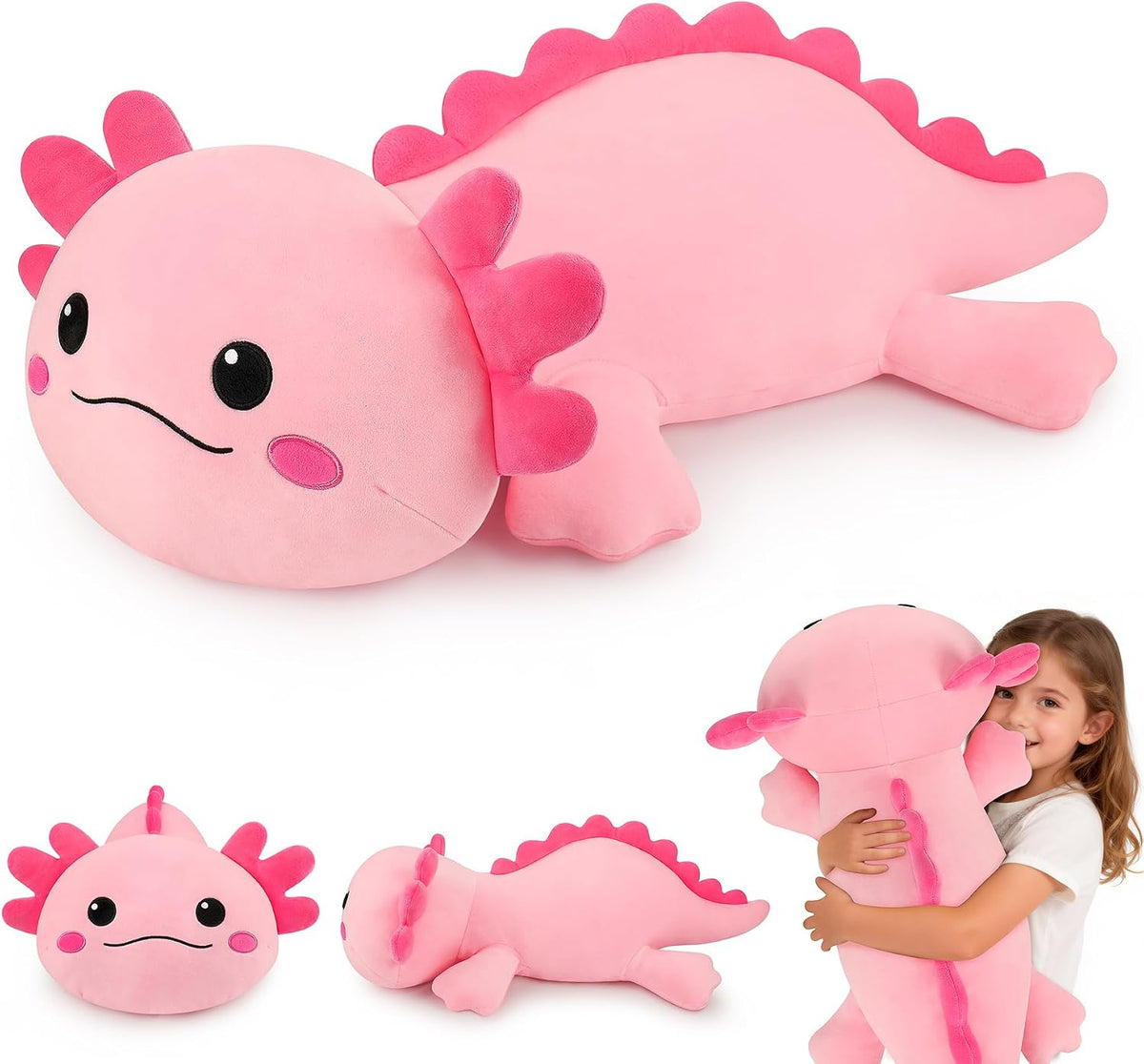 Peluche de ajolote rosa gigante de 30 pulgadas, almohada de peluche...