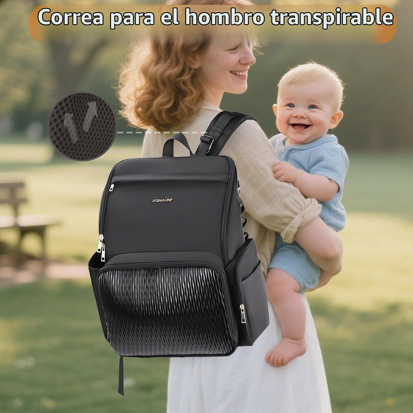 vosmles Elegante bolsa de pañales para bebé, bolsa de bebé con camb...