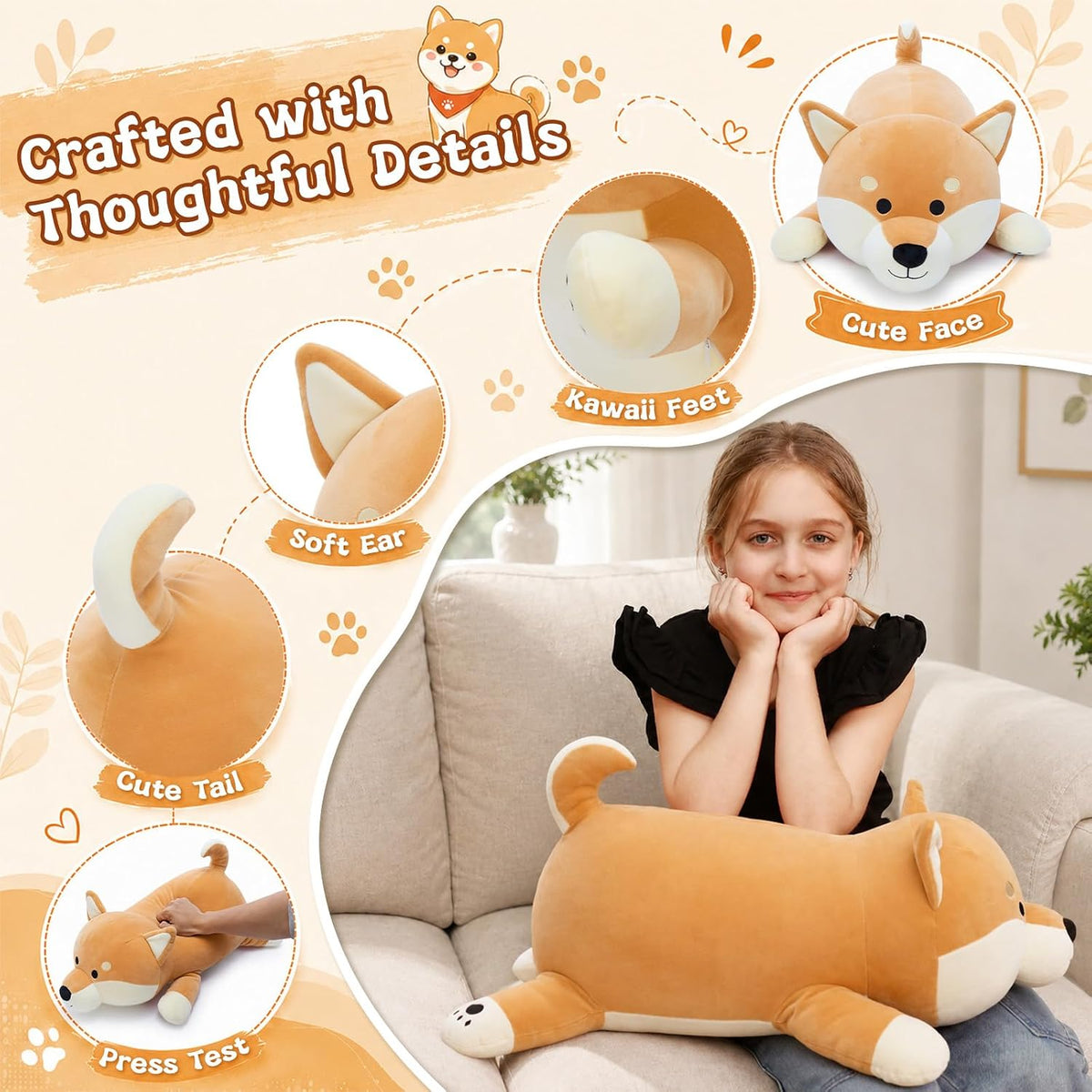 MorisMos Lindo animal de peluche Shiba Inu de 23.6 pulgadas, almoha...