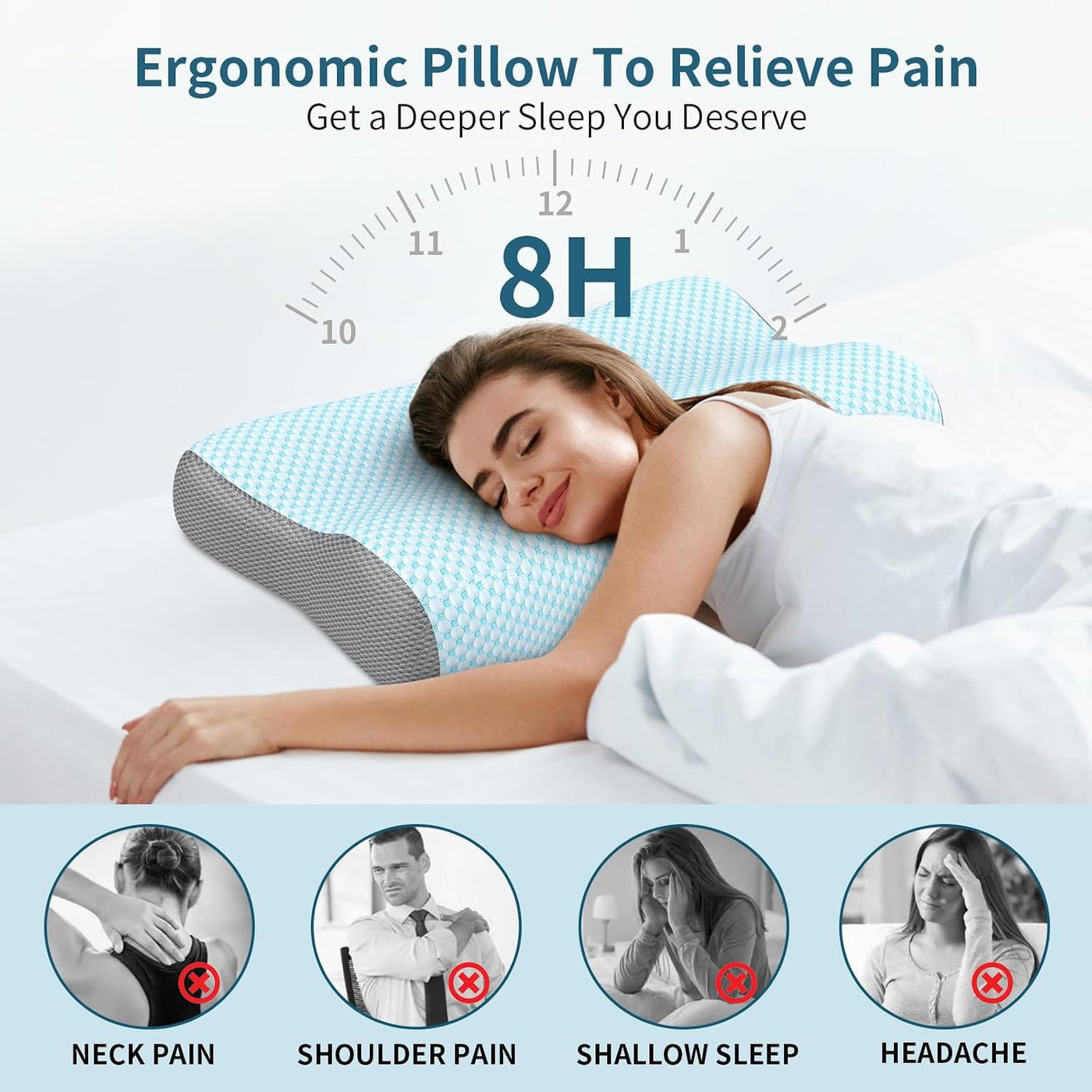 Almohada cervical de contorno de espuma viscoelástica para aliviar...