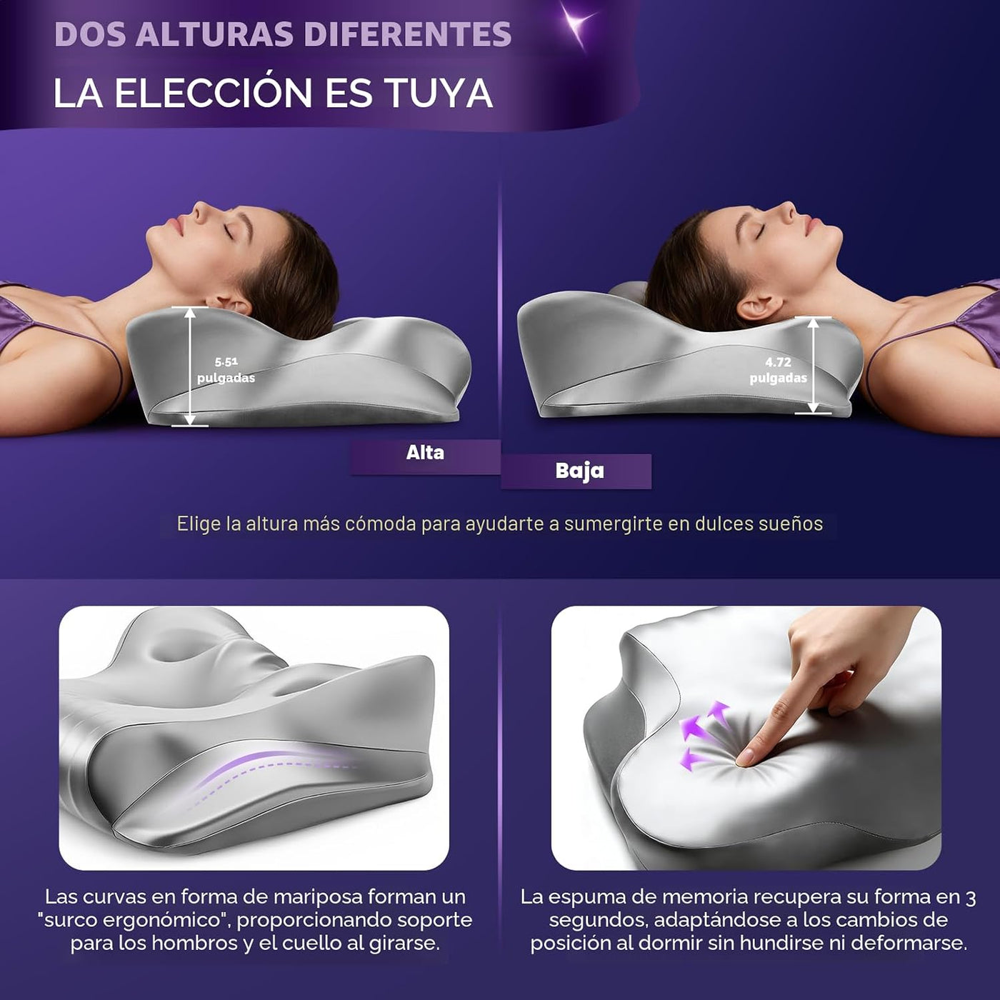Dayme Almohadas ortopédicas de espuma viscoelástica, almohada refre...