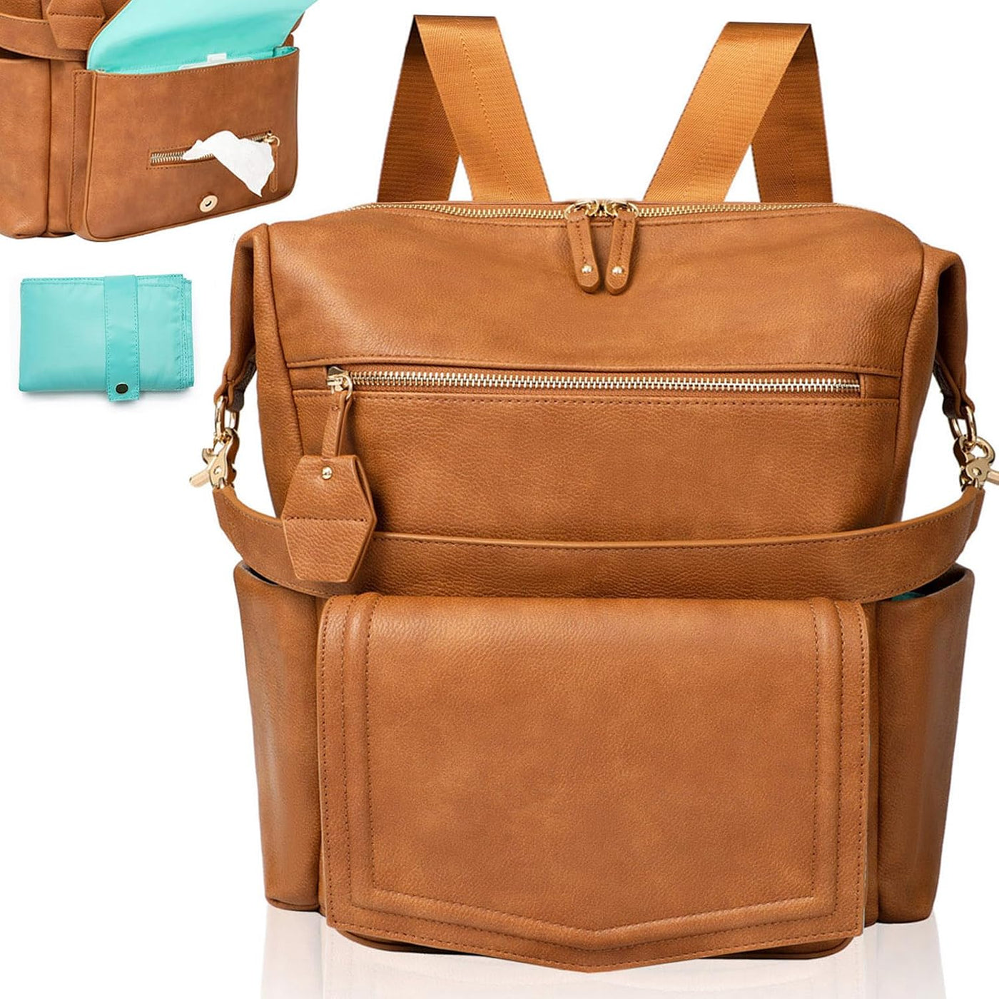 MOMINSIDE - Mochila de cuero convertible para pañales de bebé, bols...