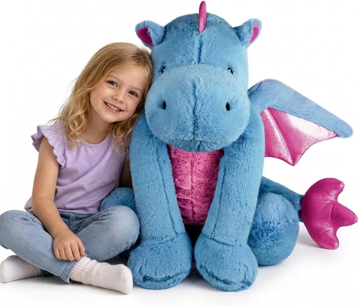 ARELUX Peluche de dragón grande, bonito peluche de pterosaurio azul...