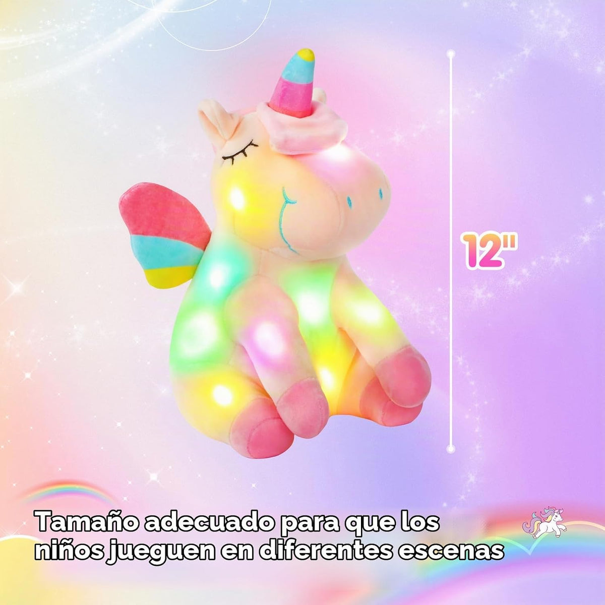 Athoinsu Juguete de peluche suave de unicornio rosa iluminado de 12...