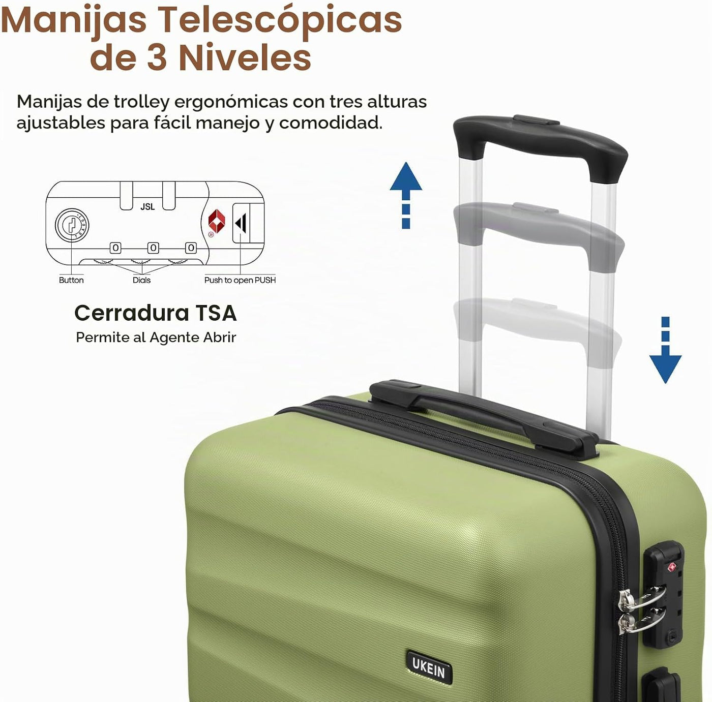 UKEIN Juego de equipaje con mochila, equipaje de mano de policarbon...