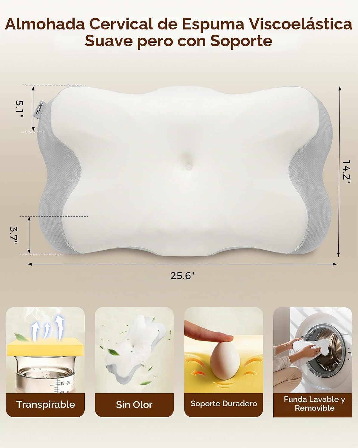 Feagar Almohada cervical para el cuello, almohada de espuma viscoel...