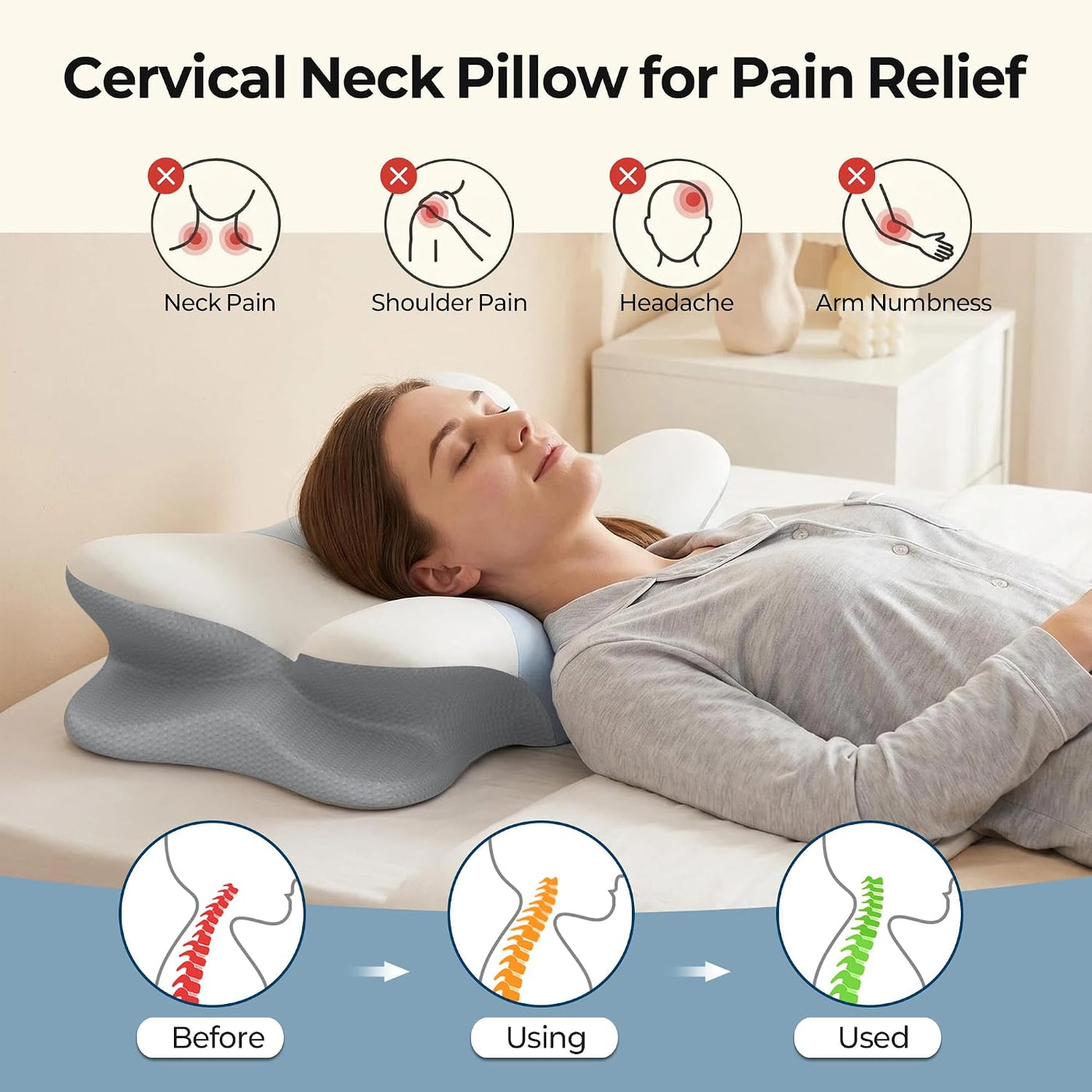 Almohada cervical para el cuello \u2013 Almohadas de espuma viscoel...