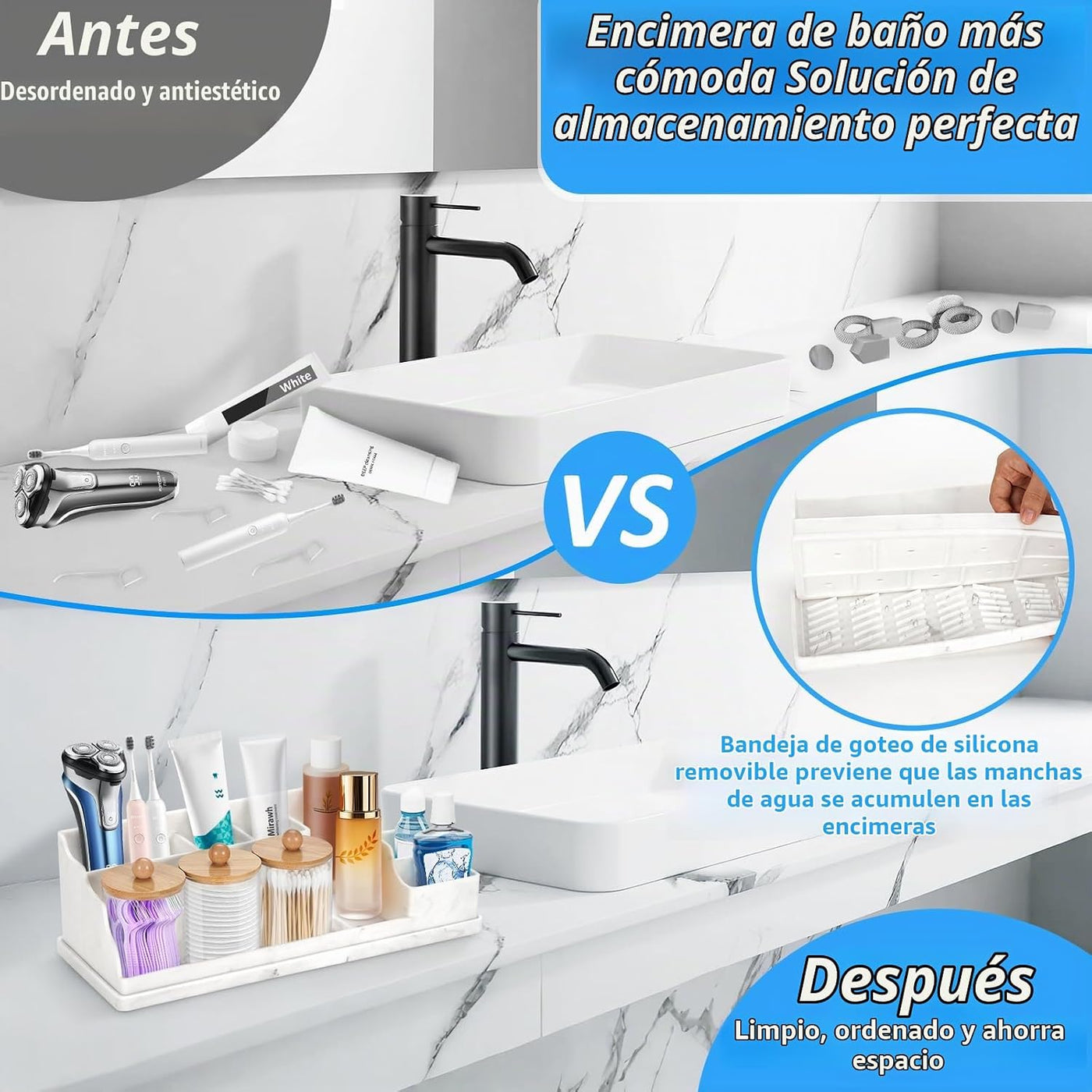 Organizador de mostrador de baño, soportes de silicona blanca para...