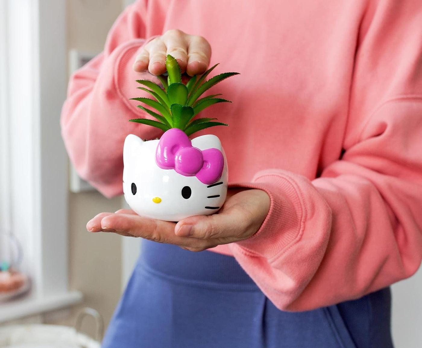 Silver Buffalo Sanrio Hello Kitty Face - Mini maceta de cerámica de...