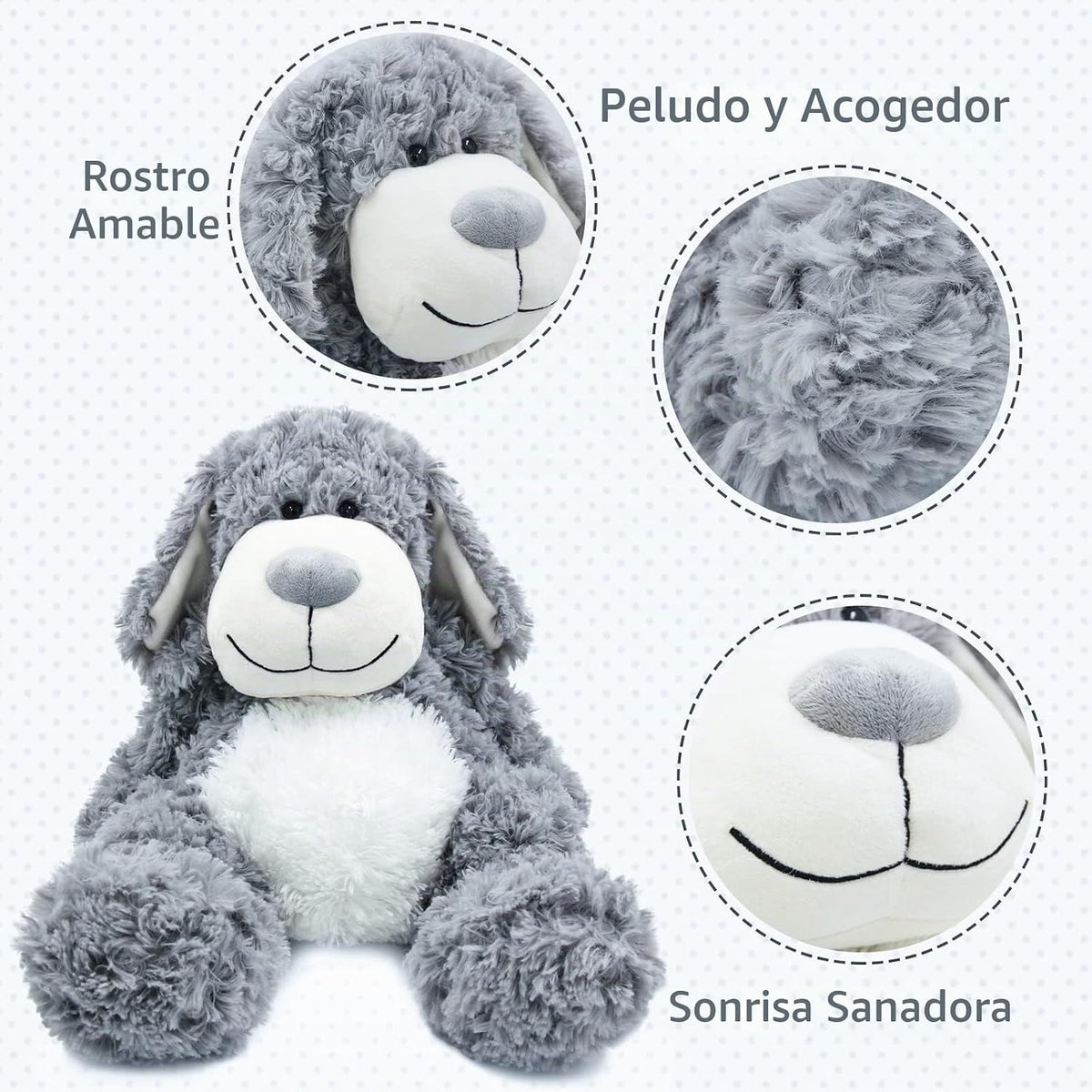 WEIGEDU Peluche de Cachorro Perro Gris Sonriente - Juguetes de Pelu...