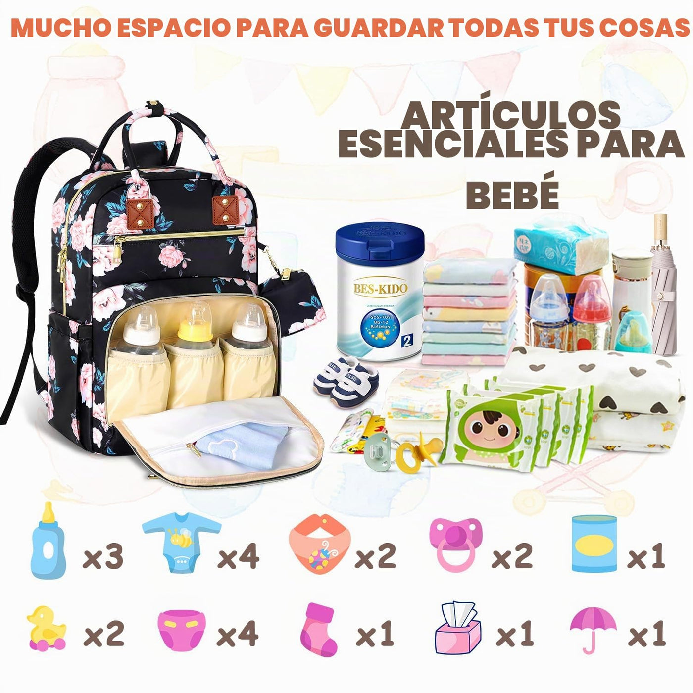 Tenot Mochila para pañales de bebé, bolsas de pañales de viaje para...
