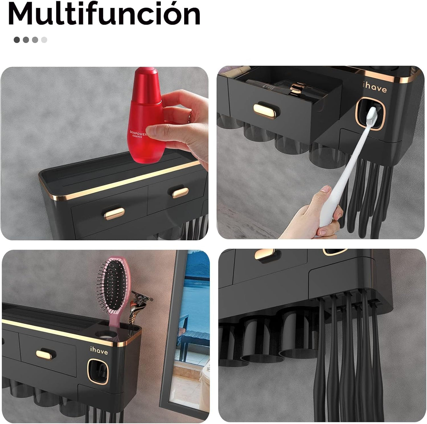 iHave - Portacepillos de dientes de pared para baños con dispensado...