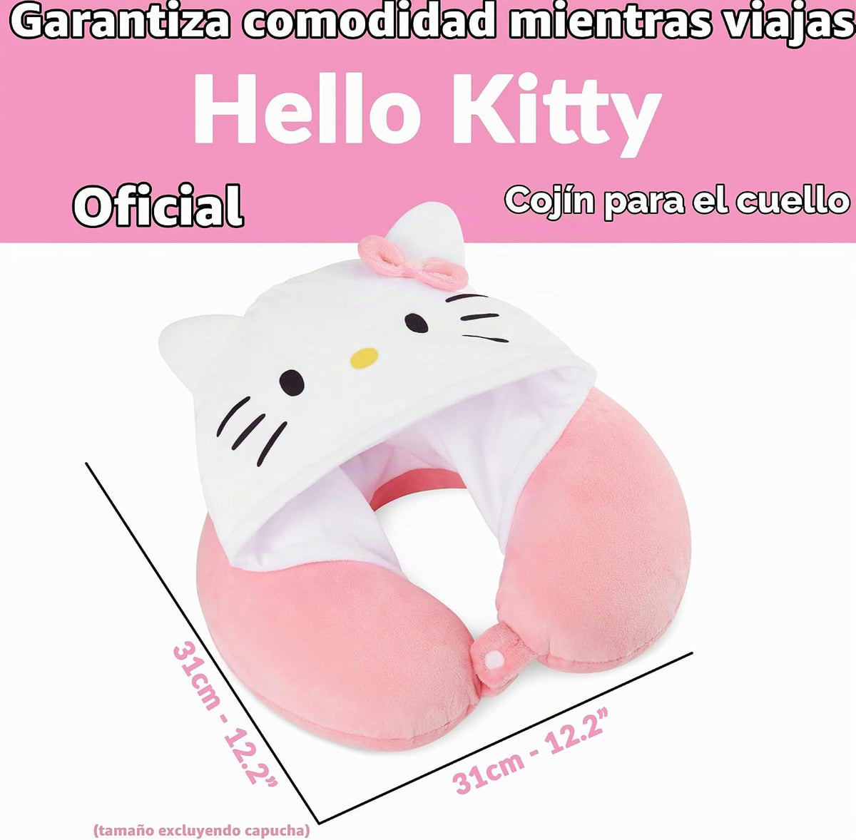 Hello Kitty Almohada de viaje para niñas y adolescentes con capucha...