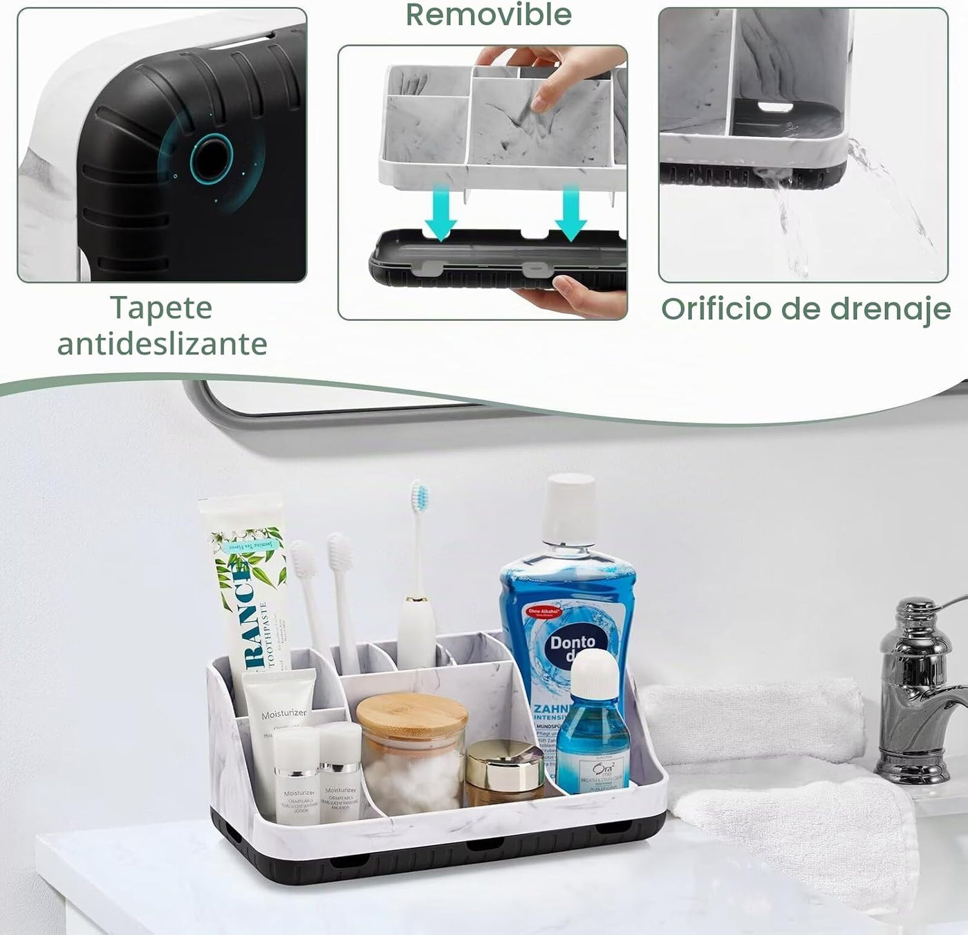 GFWARE Organizador de Encimera de Baño de Mármol - 7 Ranuras Desmon...