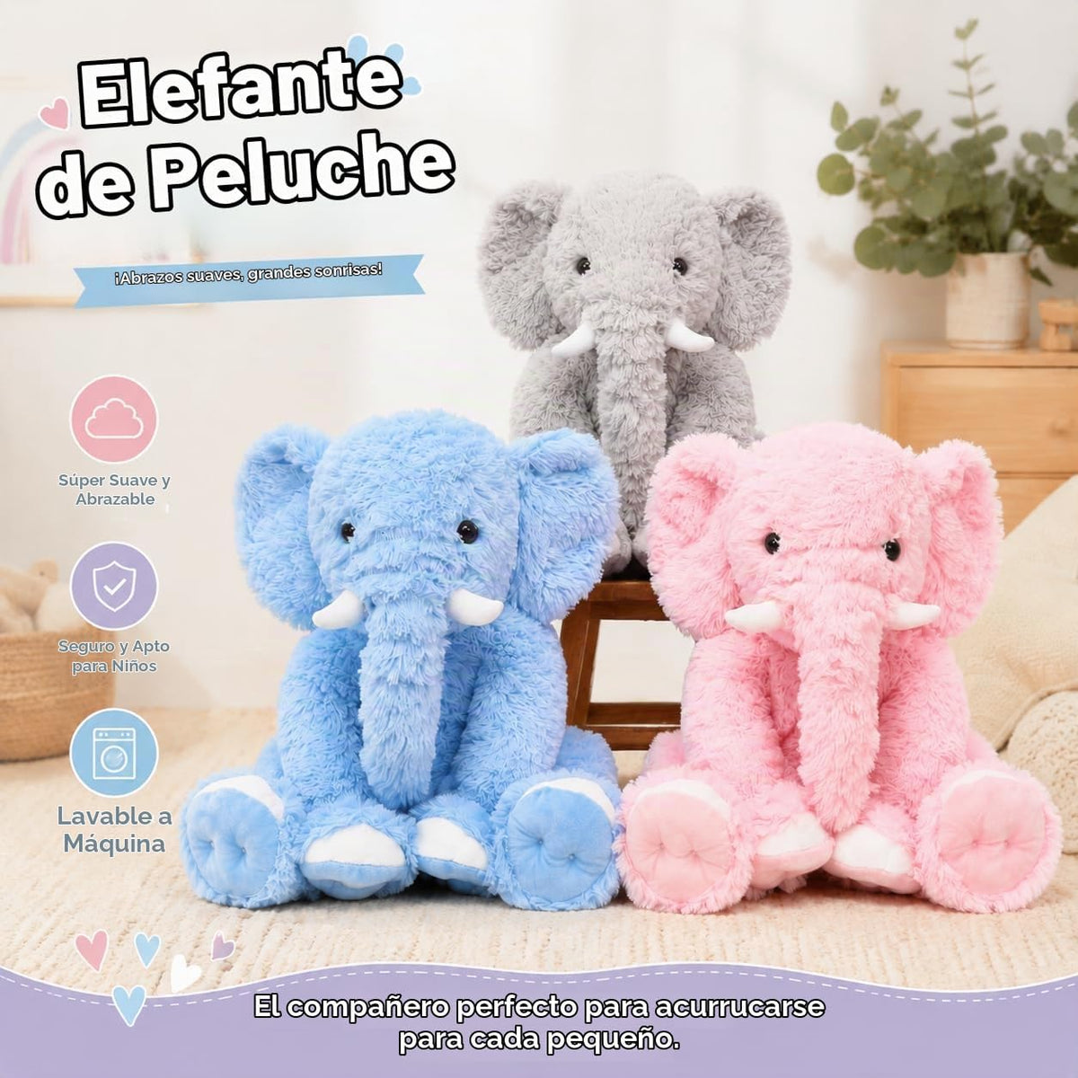 MorisMos Animal de Peluche de Elefante Grande, Compañero de Peluche...