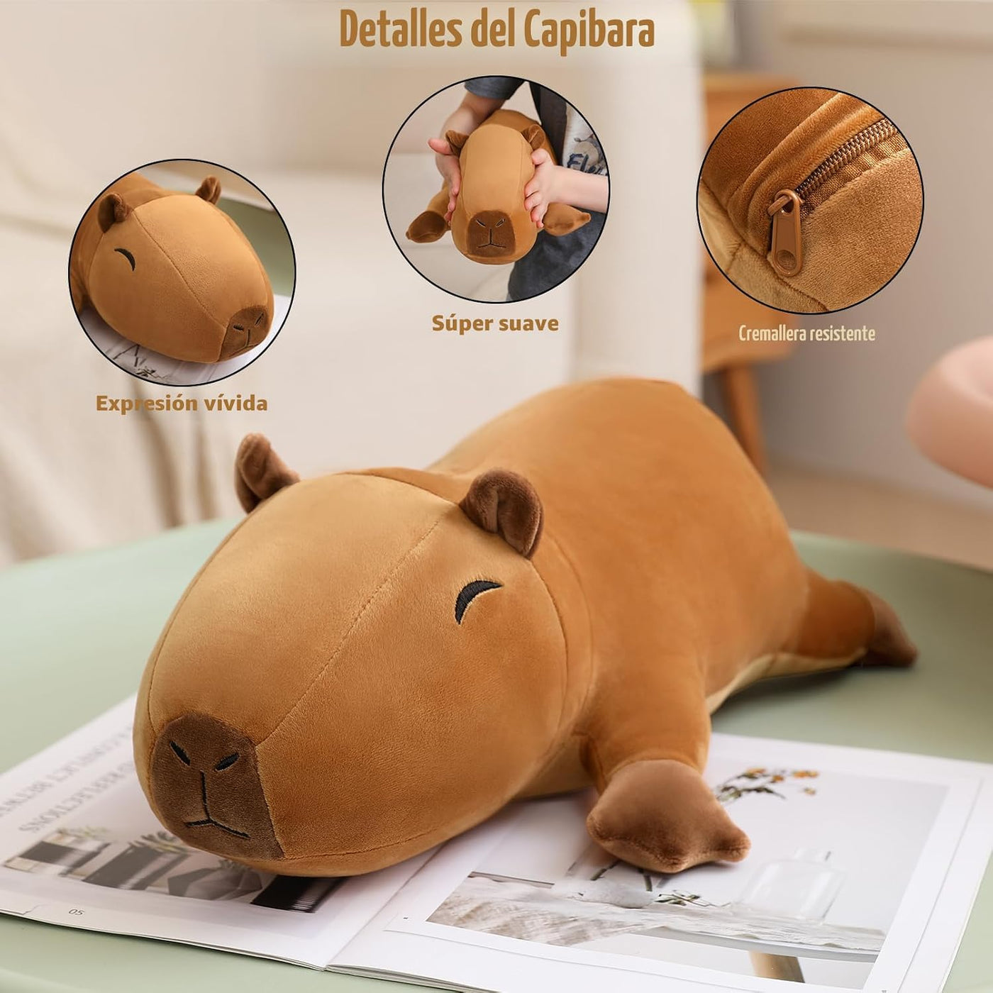 TOYSYM Capybara - Bonita almohada de peluche de Capybara con 4 pelu...
