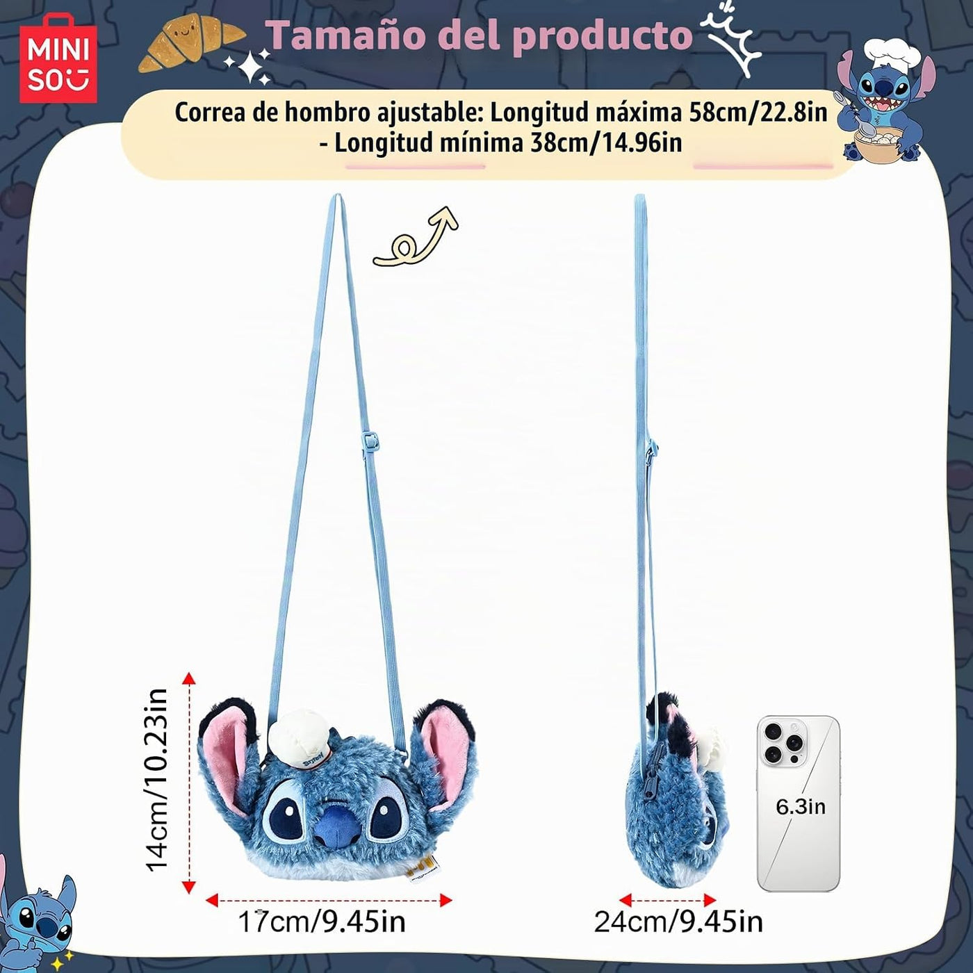 MINISO Disney Stitch Crossbody Lilo & Stitch Billetera de dibuj...