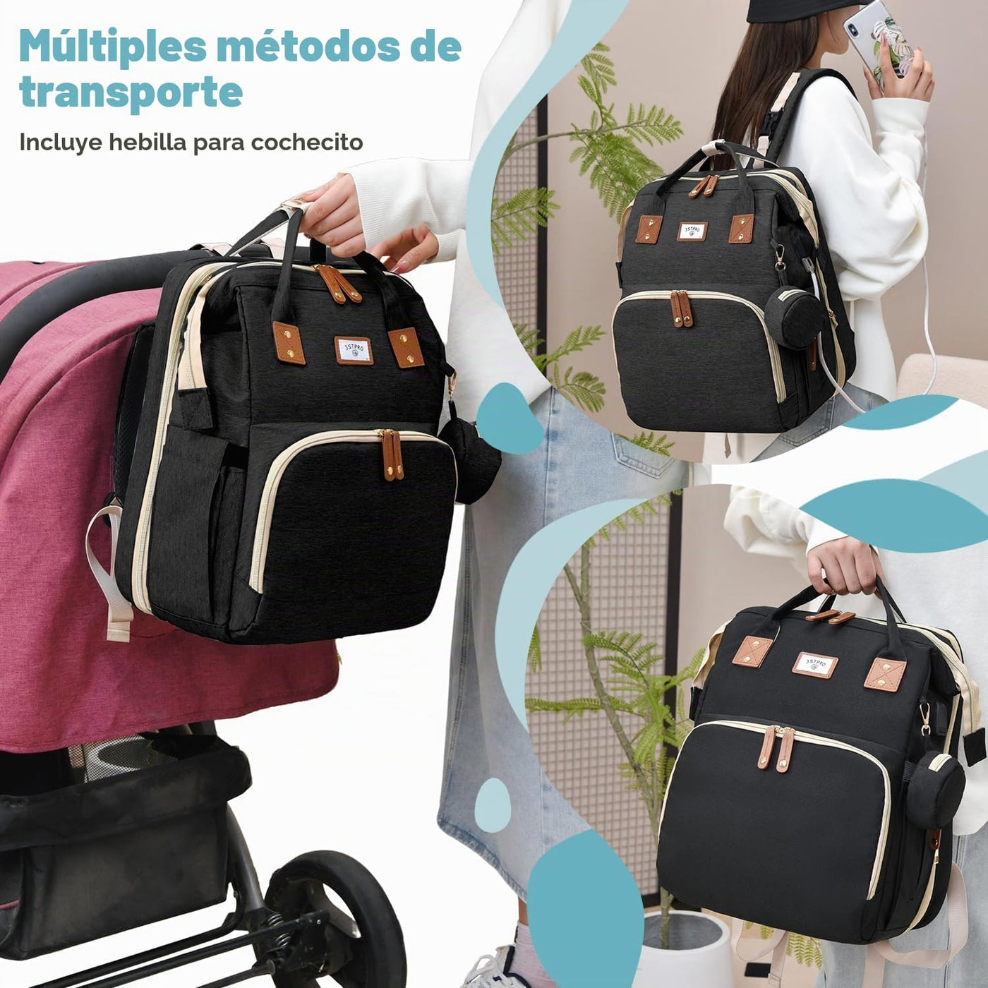 JSTPRO Mochila para pañales con cambiador, capacidad de 25 litros,...