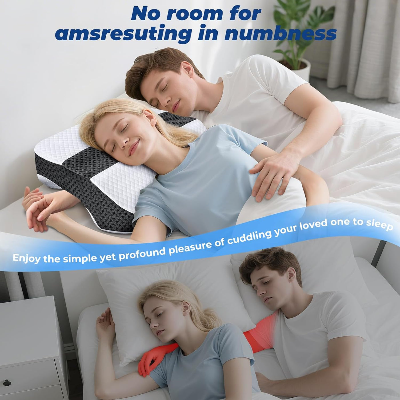 SAHEYER almohada para dormir de lado con agujeros para brazos, sist...