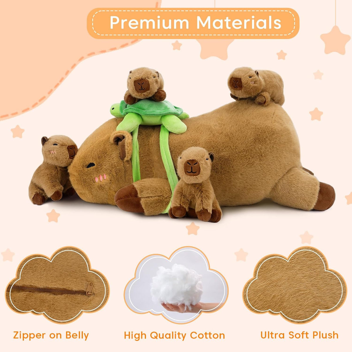 SQEQE Capybara - Animales de peluche con bebés en el interior, pelu...