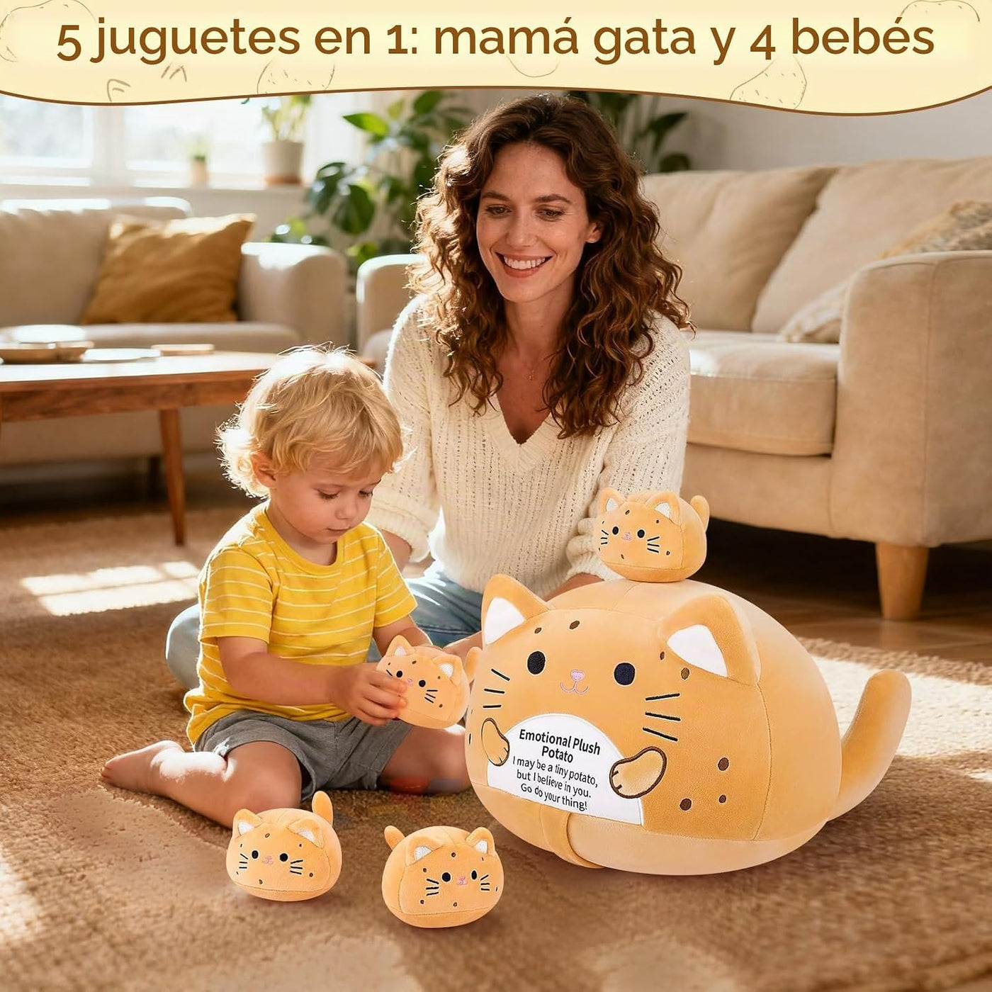 5 PCS Peluche Emocional de Gato Patata Familia de Animales de Peluc...