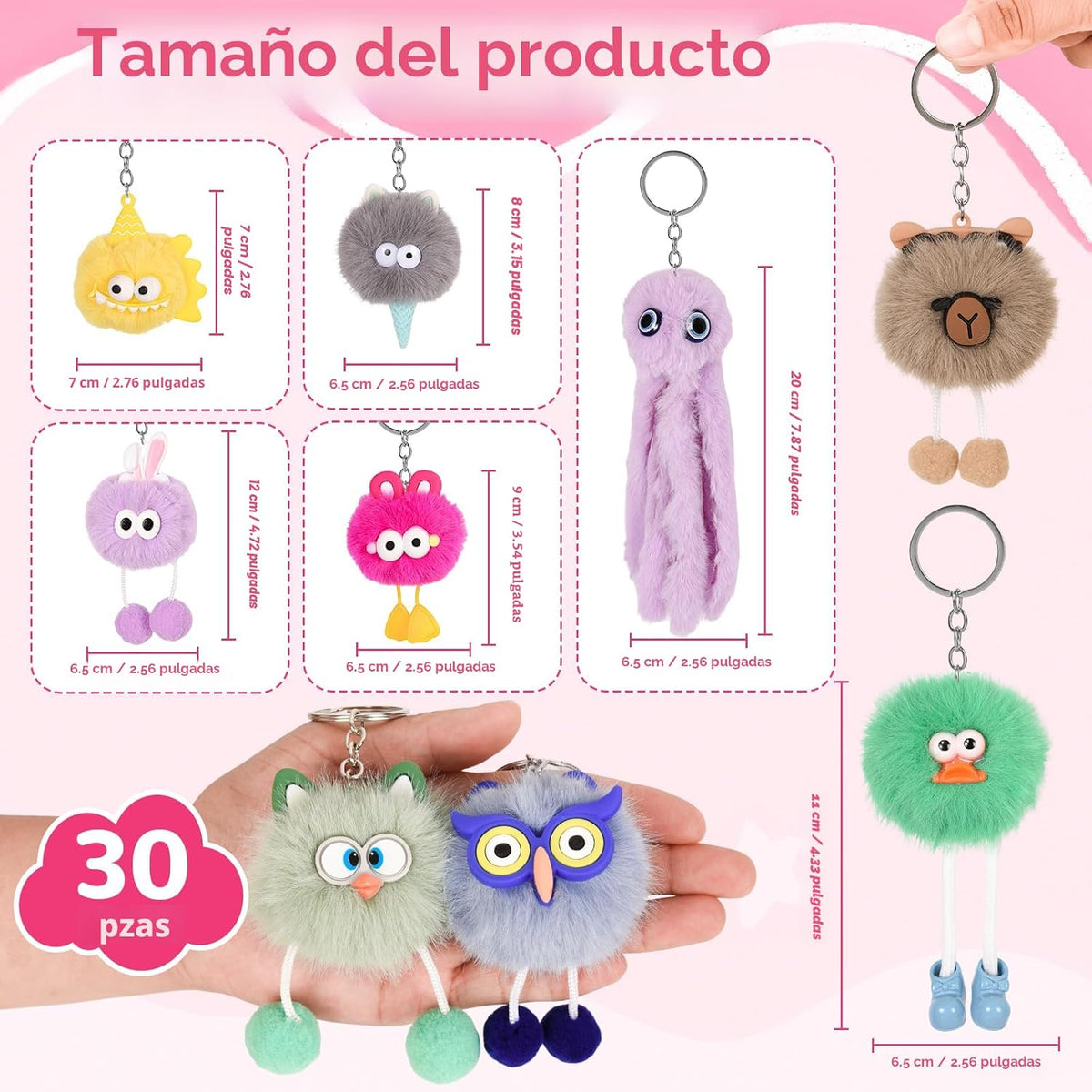 LiYiQ 30 piezas de lindos llaveros de peluche kawaii a granel para...
