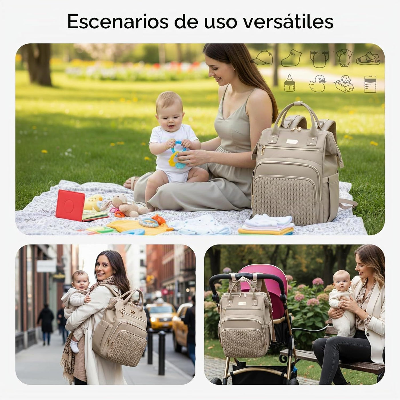 AIJIEKE Bolsa de pañales, mochila grande para pañales de bebé de gr...