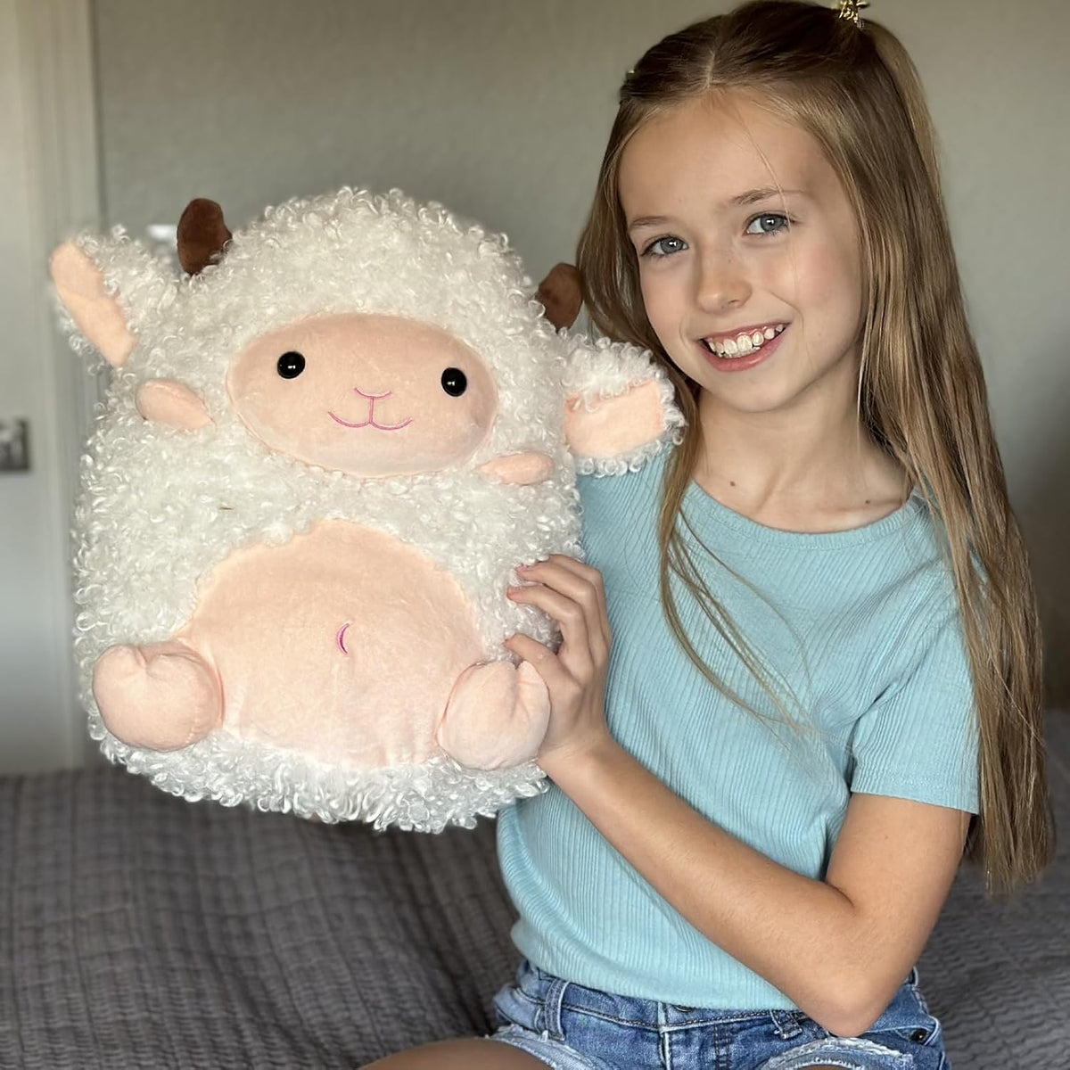 MaoGoLan Peluche de Oveja de 14 pulgadas, Almohada Decorativa Aplas...