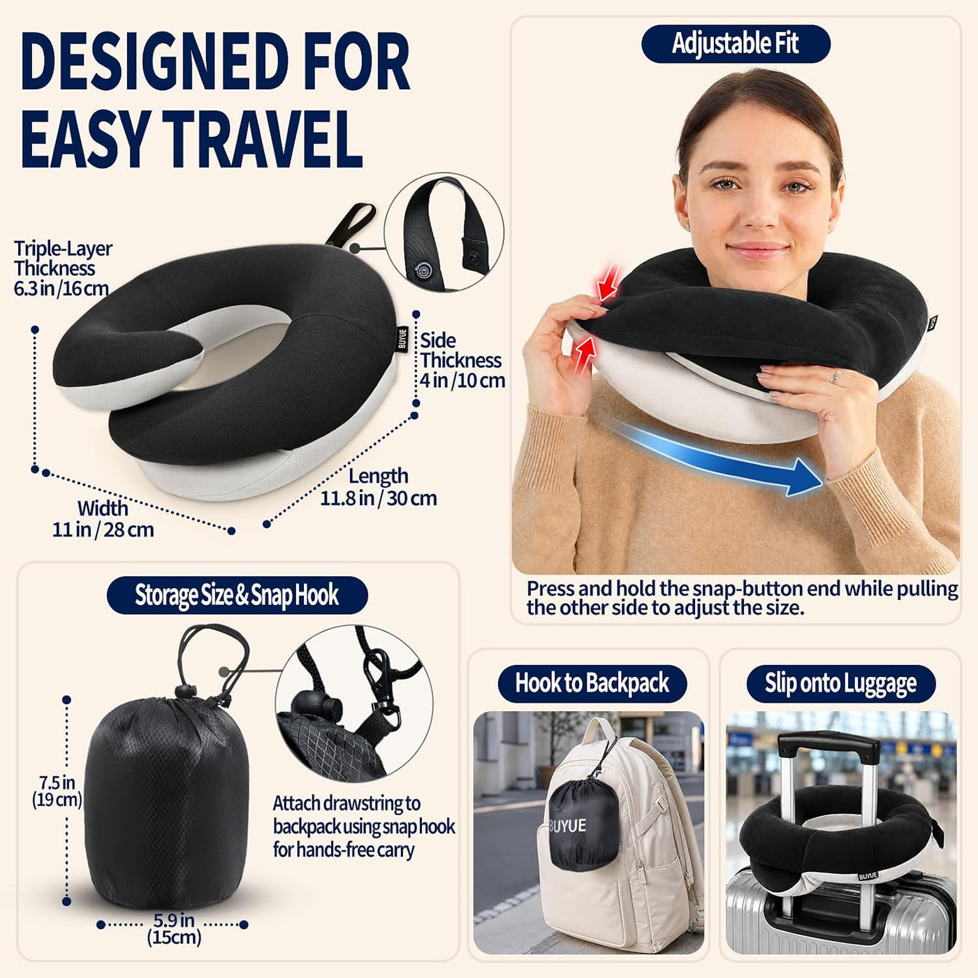 Almohadas de viaje para el cuello BUYUE para aviones, soporte de ca...
