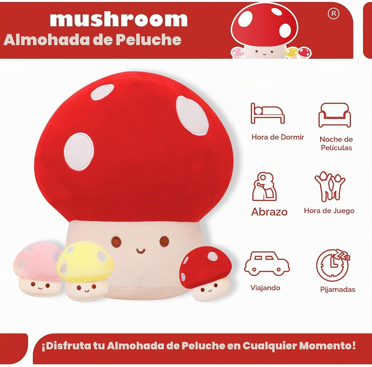 WeBingo Almohada de felpa de hongo, 4 piezas, decoración de hongos...