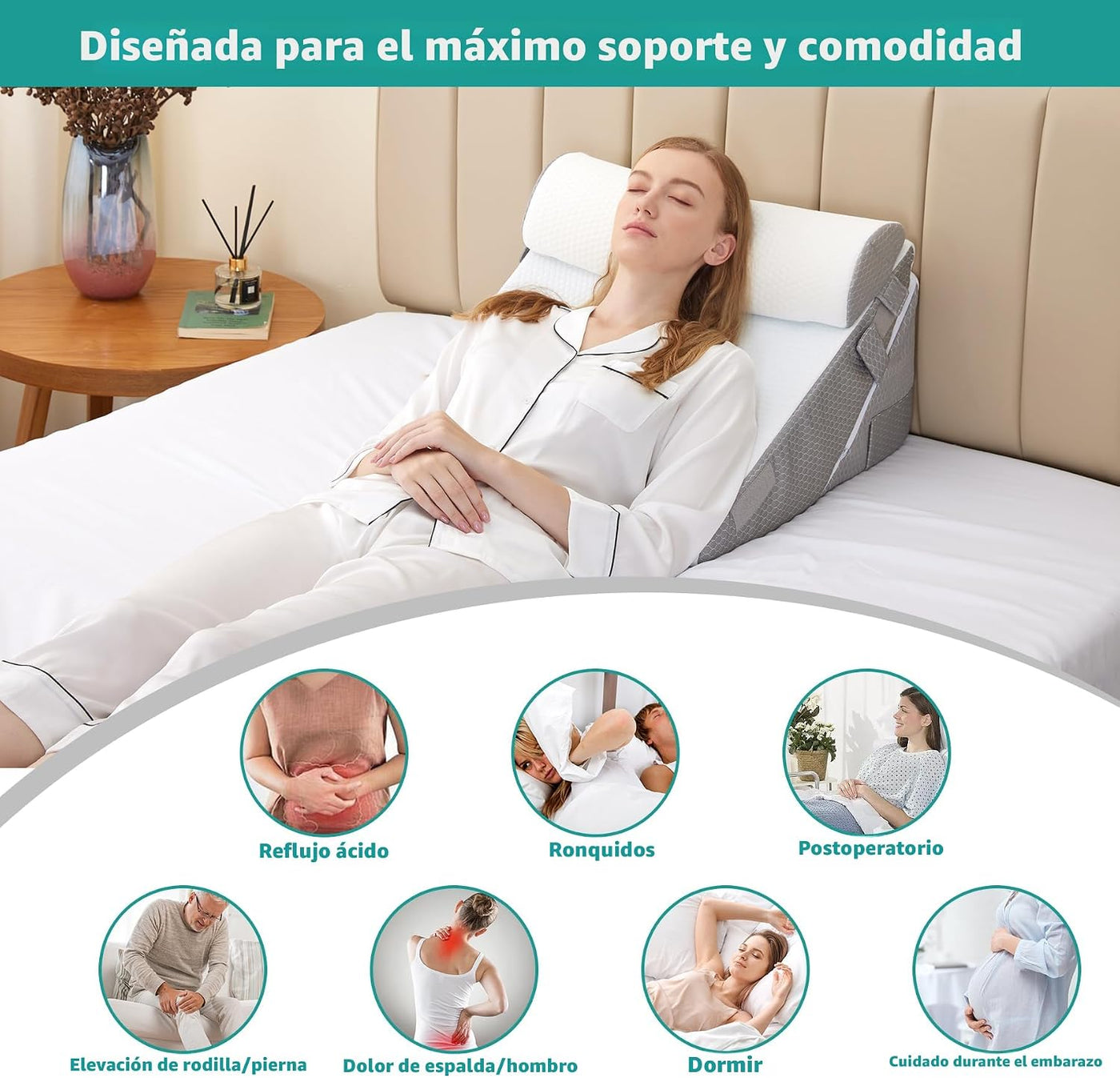 Bedluxe - Juego de 3 almohadas ortopédicas de cuña, triangular, ple...