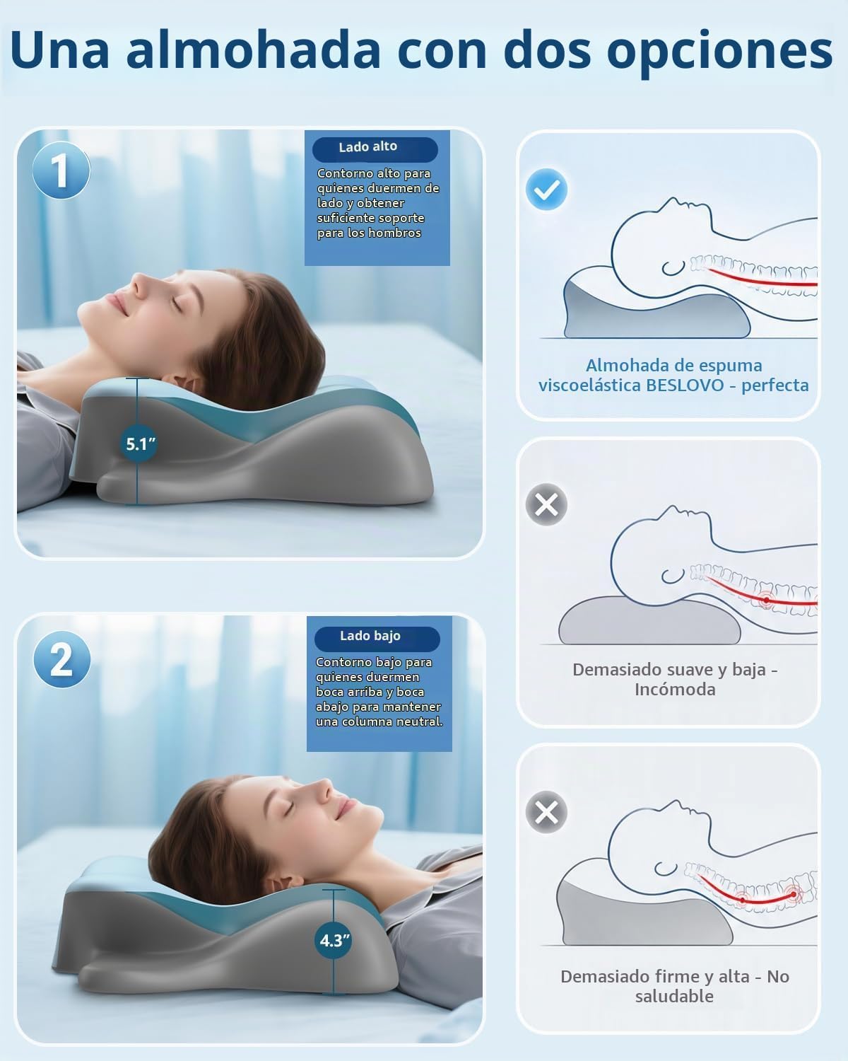 Almohada cervical para el cuello para aliviar el dolor, almohada er...