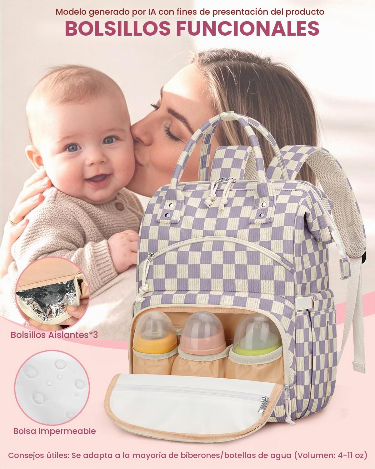 Pritent Mochila para pañales de gran capacidad para mamá, bolsa de...