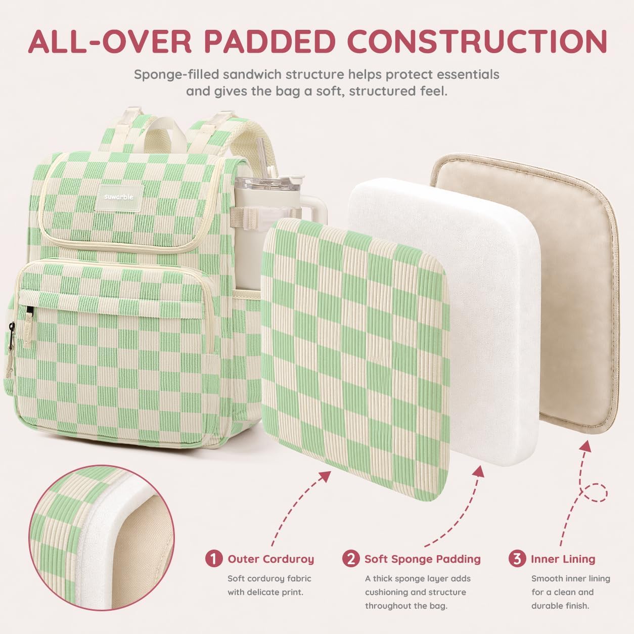 suwarble Mochila grande de pana para pañales para mamá, bolsa de vi...