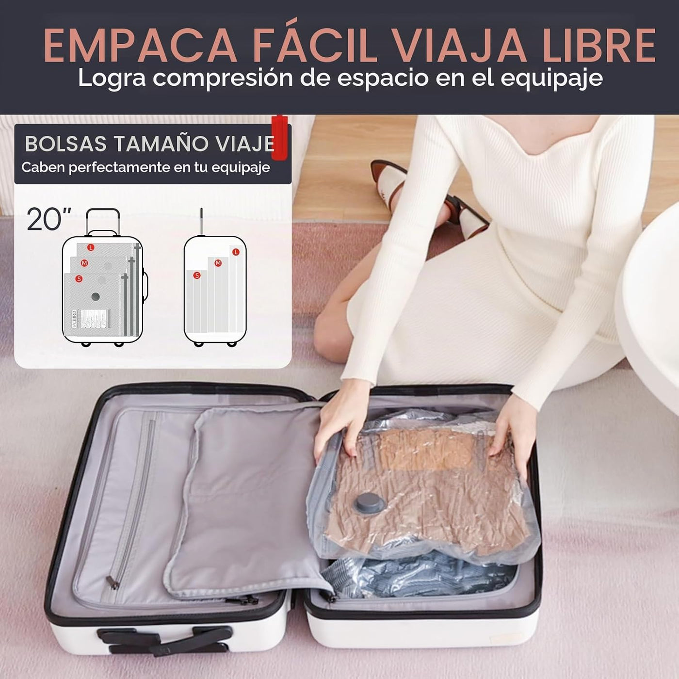 Vacbird Paquete de 9 bolsas de almacenamiento al vacío para viajes,...