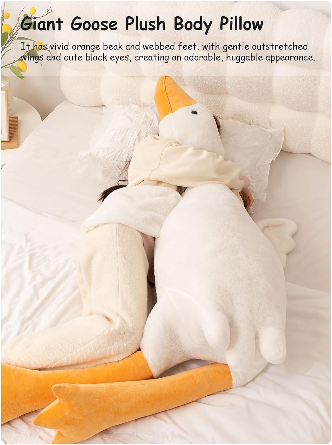 FIAEUGZKM Almohada de felpa de ganso blanco de 74.8 pulgadas, jugue...