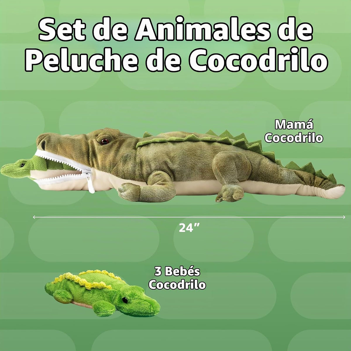 PREXTEX Juguetes de peluche de cocodrilo con 3 animales de peluche...