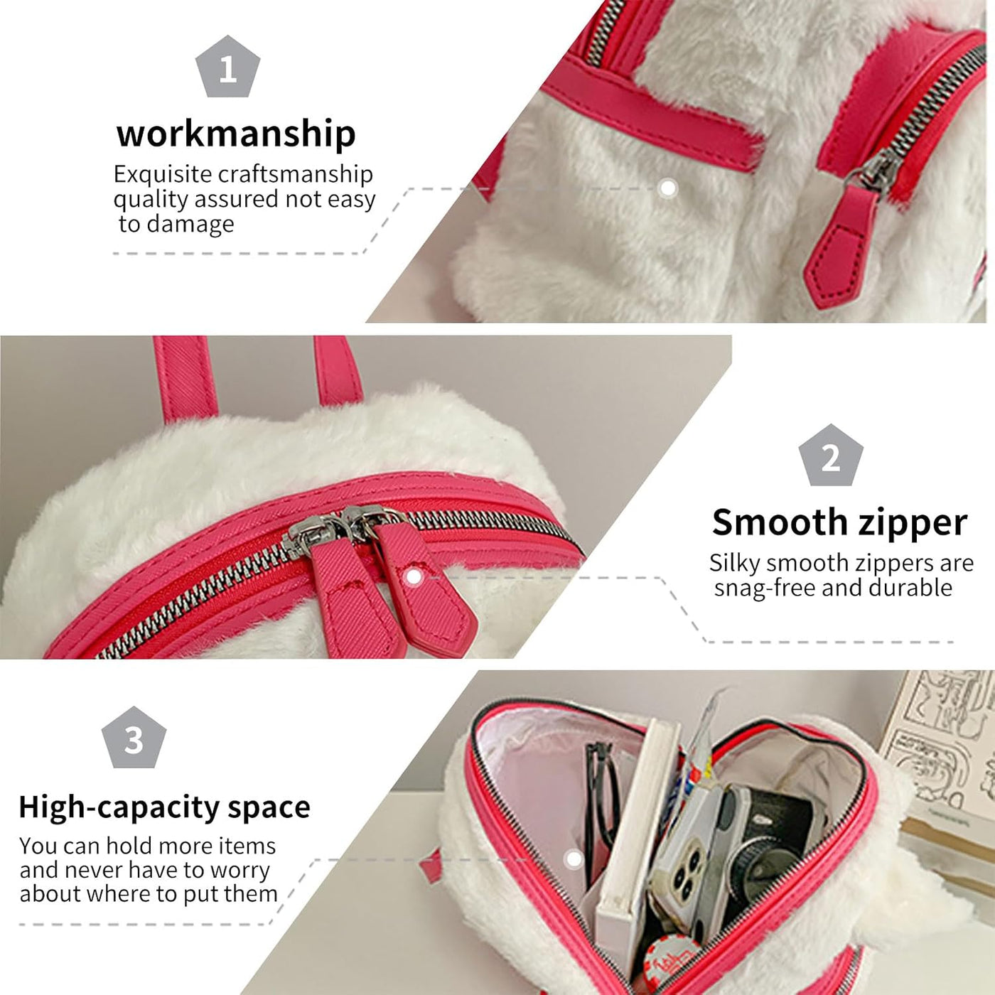 Bonita mochila de felpa, mini bolsa de hombro con doble correa de d...