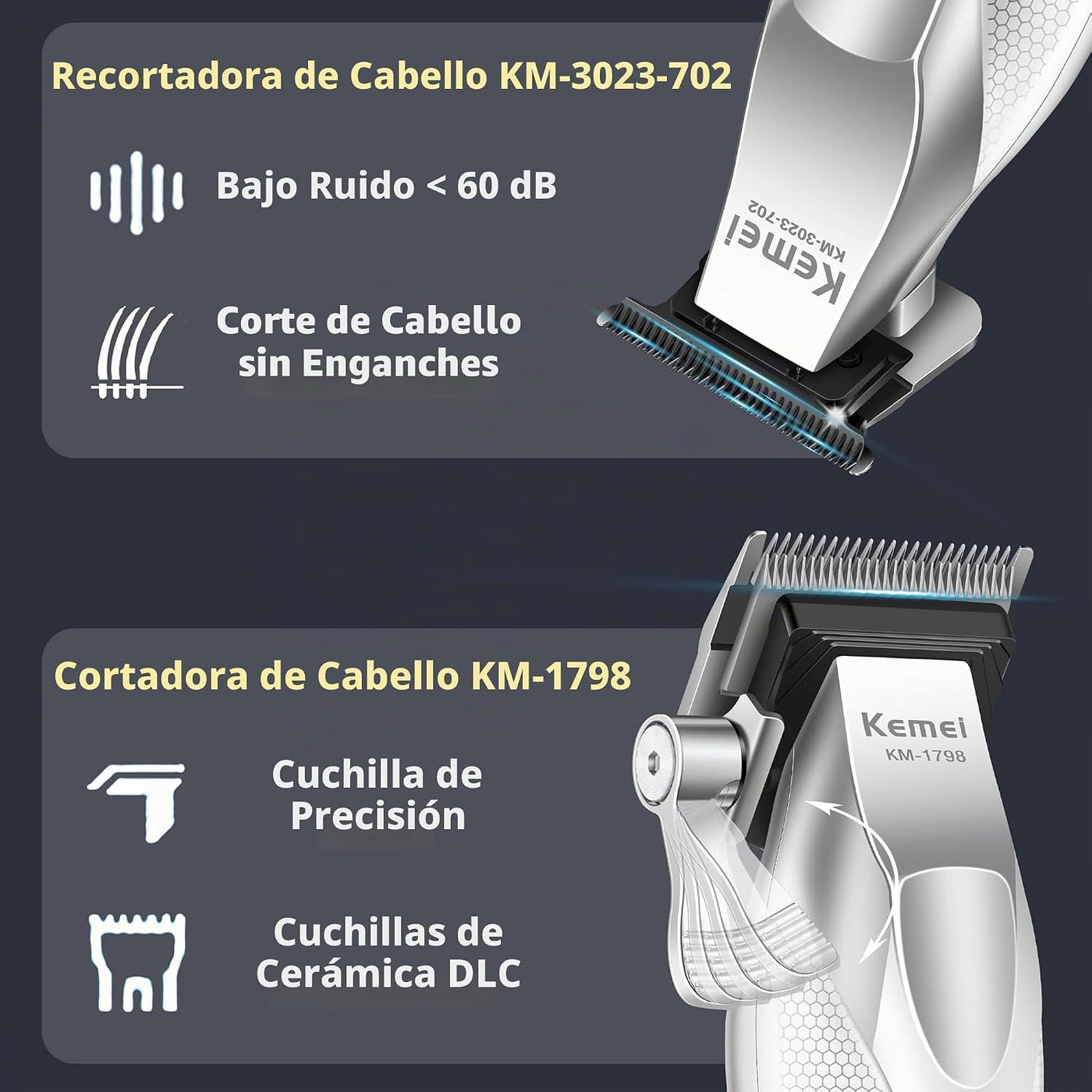KEMEI Cortapelos para hombres, juego de cortapelos sin cuerda con c...