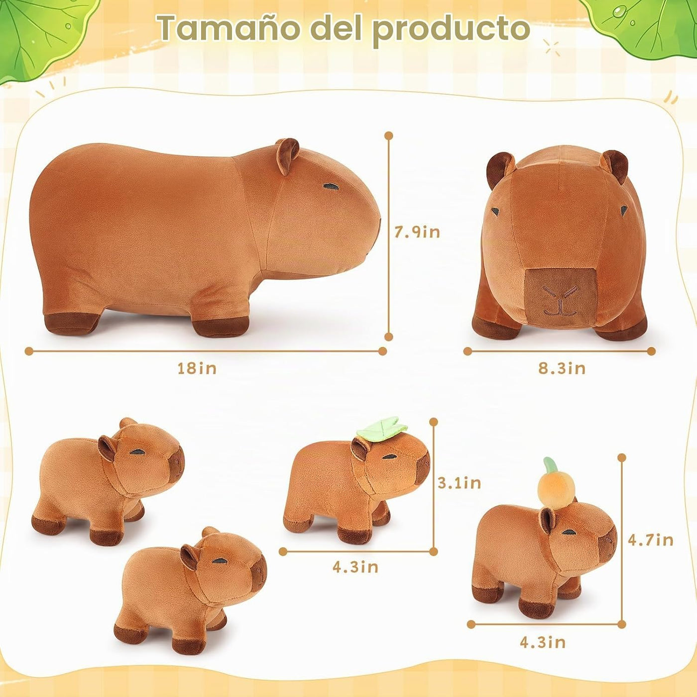 Achwishap Juego familiar de 5 piezas de peluche Capybara con mamá y...