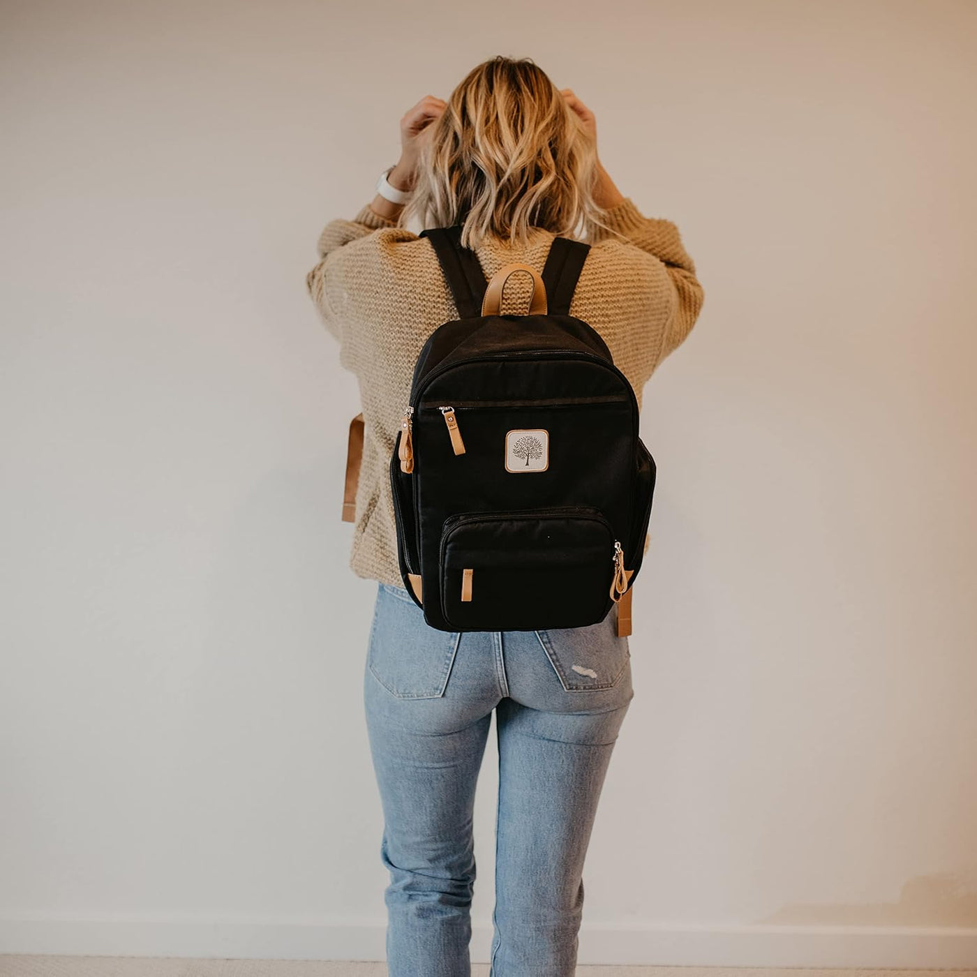 Parker - Mochila para pañales con cremallera completa y bolsillos a...