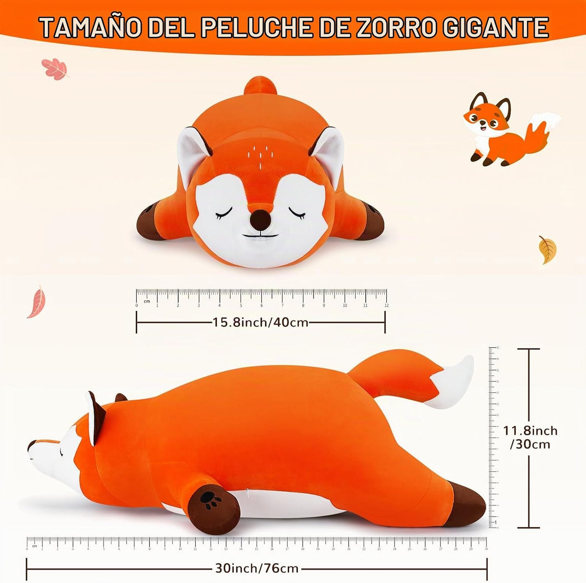 Peluche de zorro gigante de 30 pulgadas, almohada de felpa de zorro...