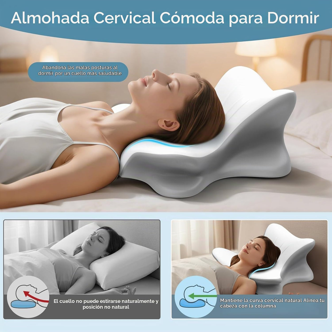 Almohada cervical para el cuello para aliviar el dolor, almohada de...