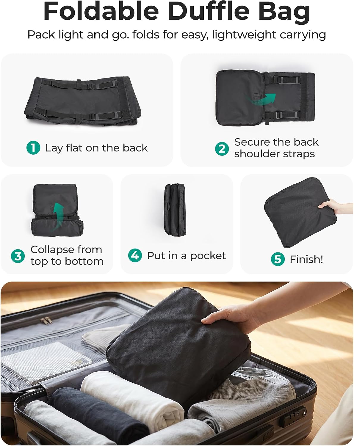 BAGSAMRT - Bolsa de lona plegable de 60 litros para viajes, bolsa d...