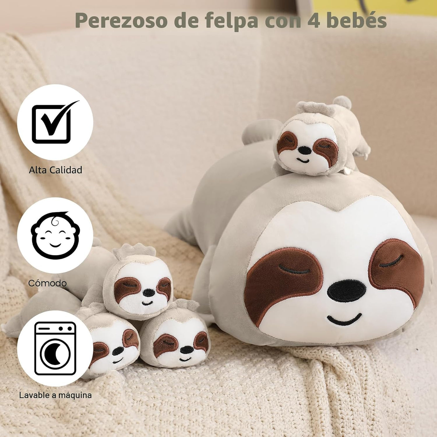 TOYSYM Perezoso de peluche lindo perezoso de peluche con 4 peluches...