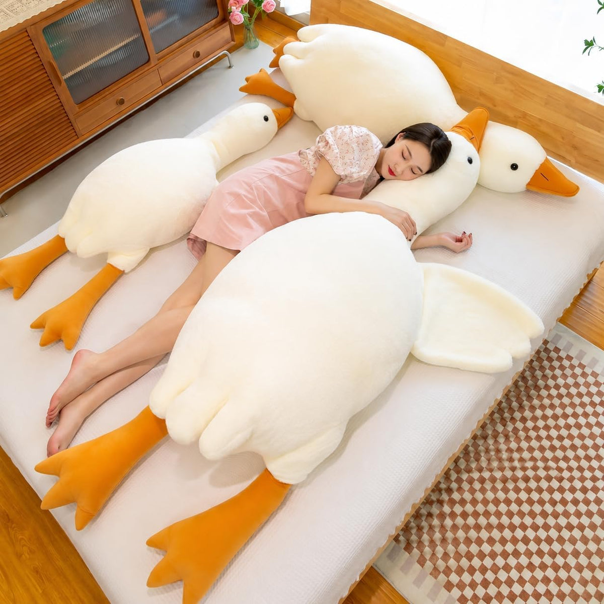BXEBUI Peluche gigante de ganso blanco de 51 pulgadas, enorme cisne...