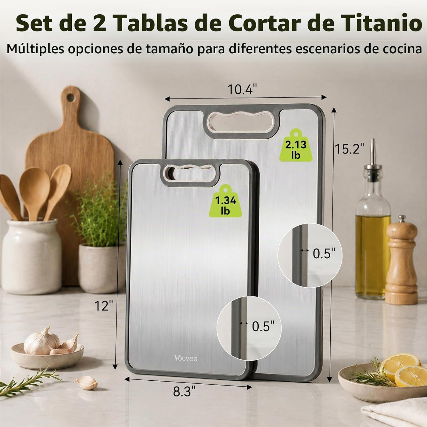 Vocvee Tabla de cortar de titanio de 2 piezas, tabla de cortar de d...