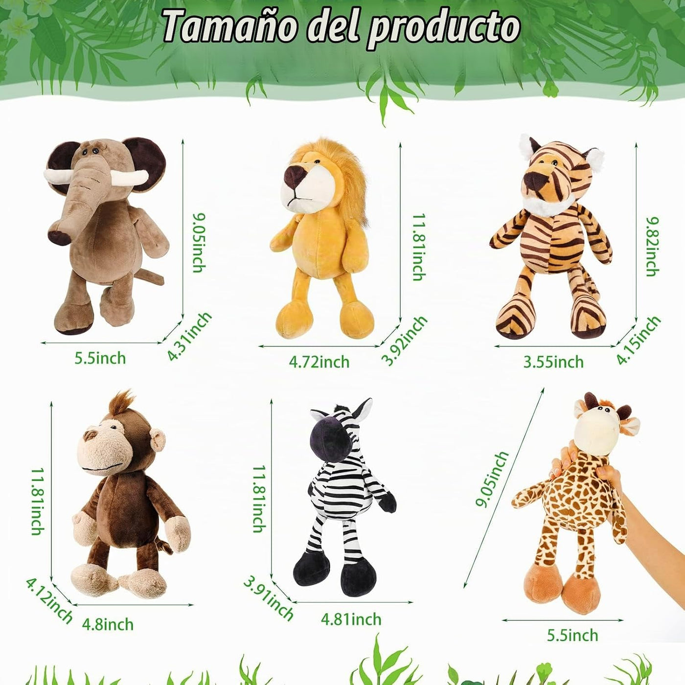 HyDren 12 piezas de juguetes de animales de peluche safari de 11.8...